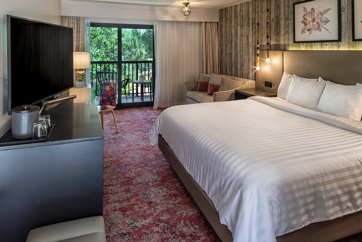 King size bed in mountain hotel room