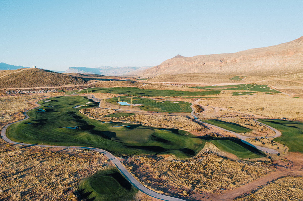 Aerial view of desert golf course