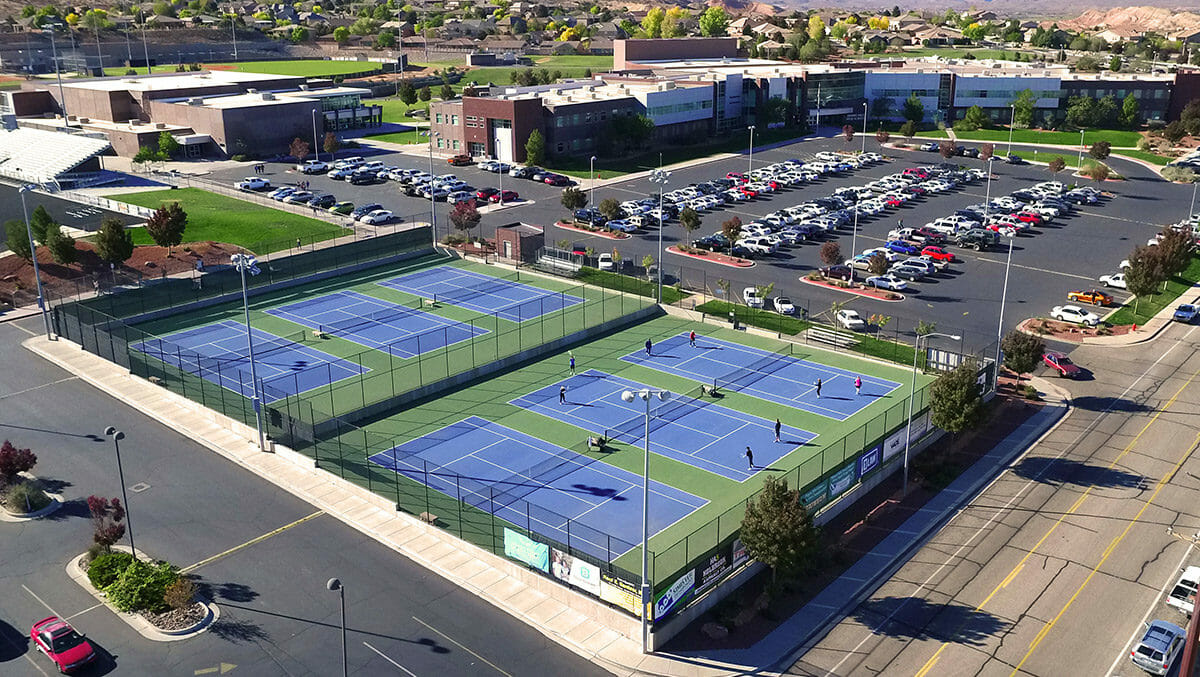 Aerial view of school tennis courts