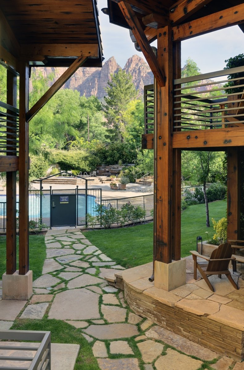Flagstone pathway to hotel pool
