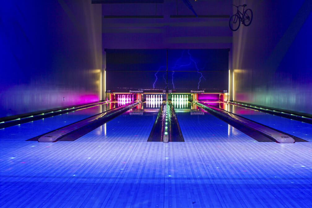 Private bowling lanes with blacklight
