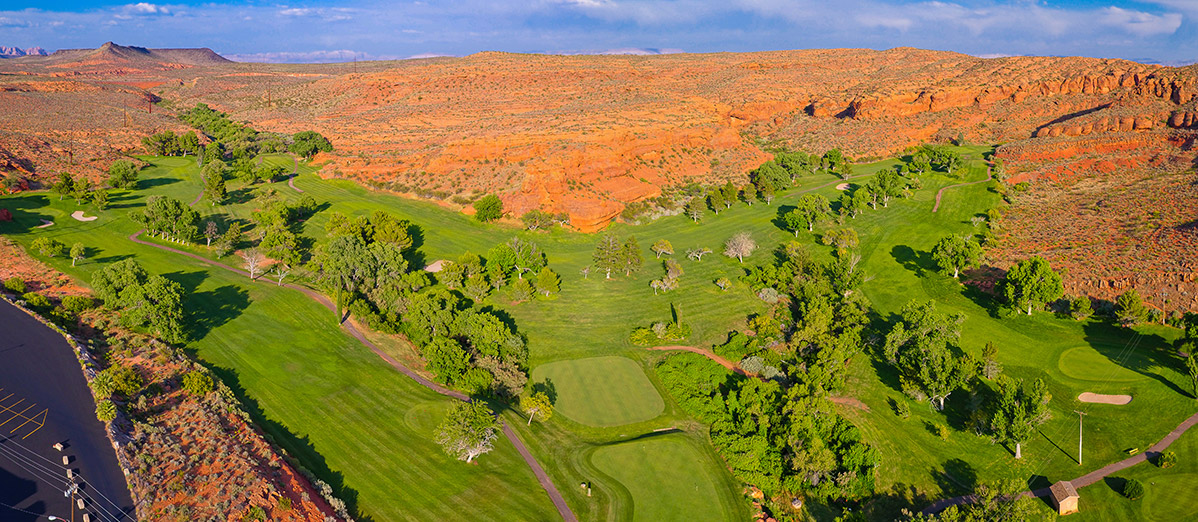 Aerial view of desert golf course