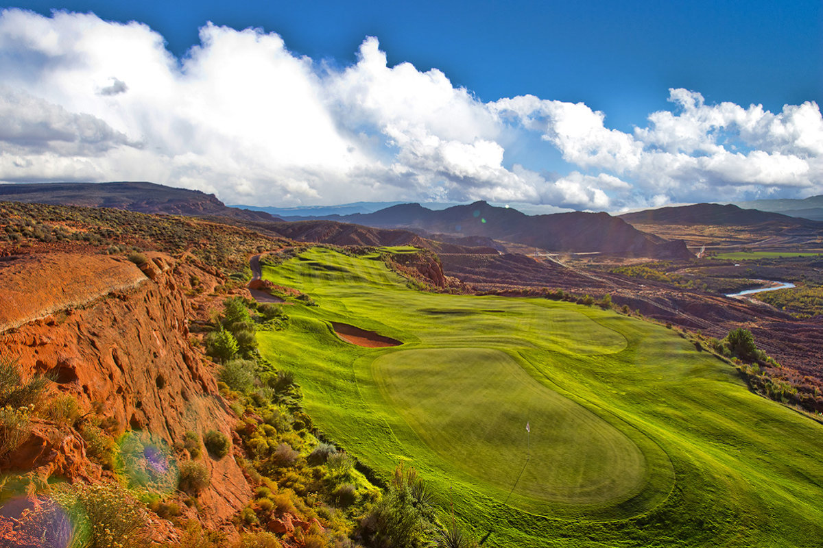 Aerial view of desert golf course