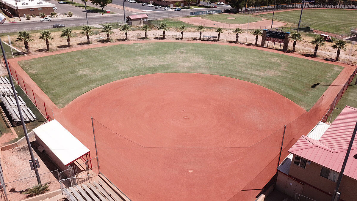 View of baseball field from behind the backstop