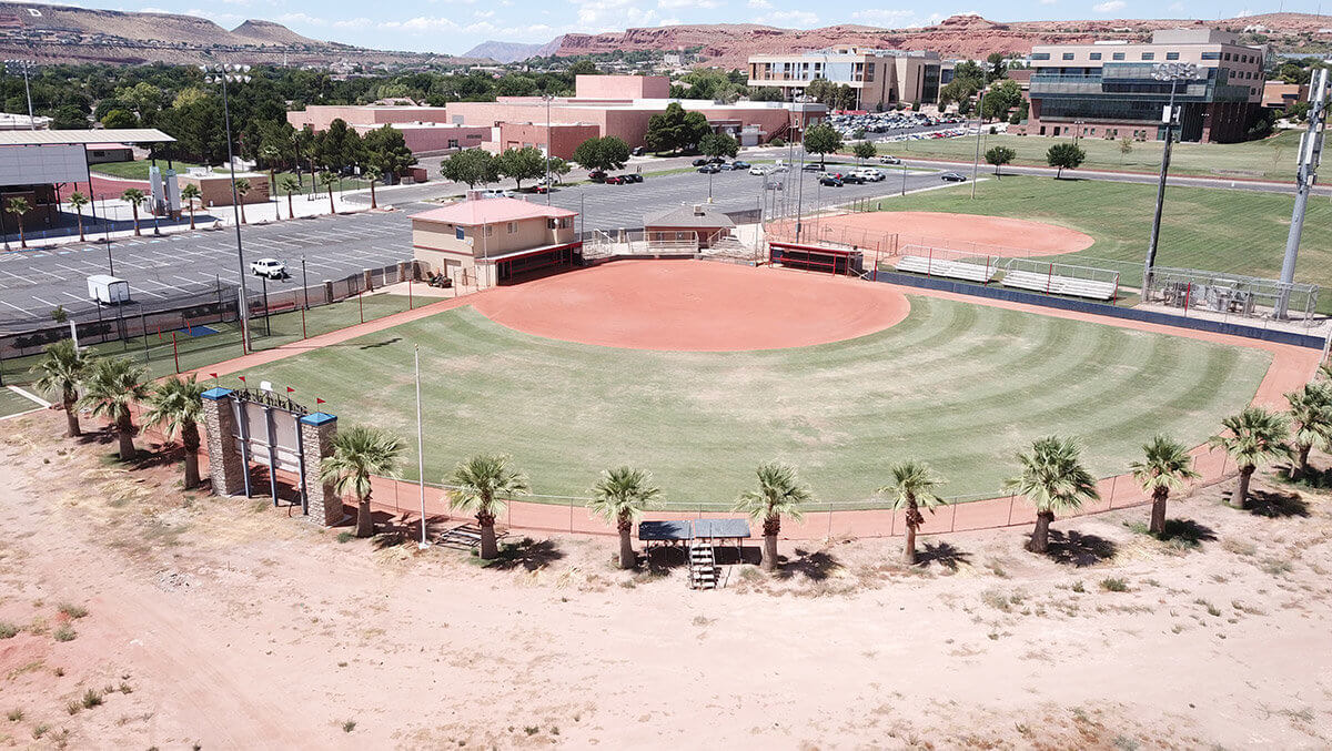 Aerial view of baseball outfield