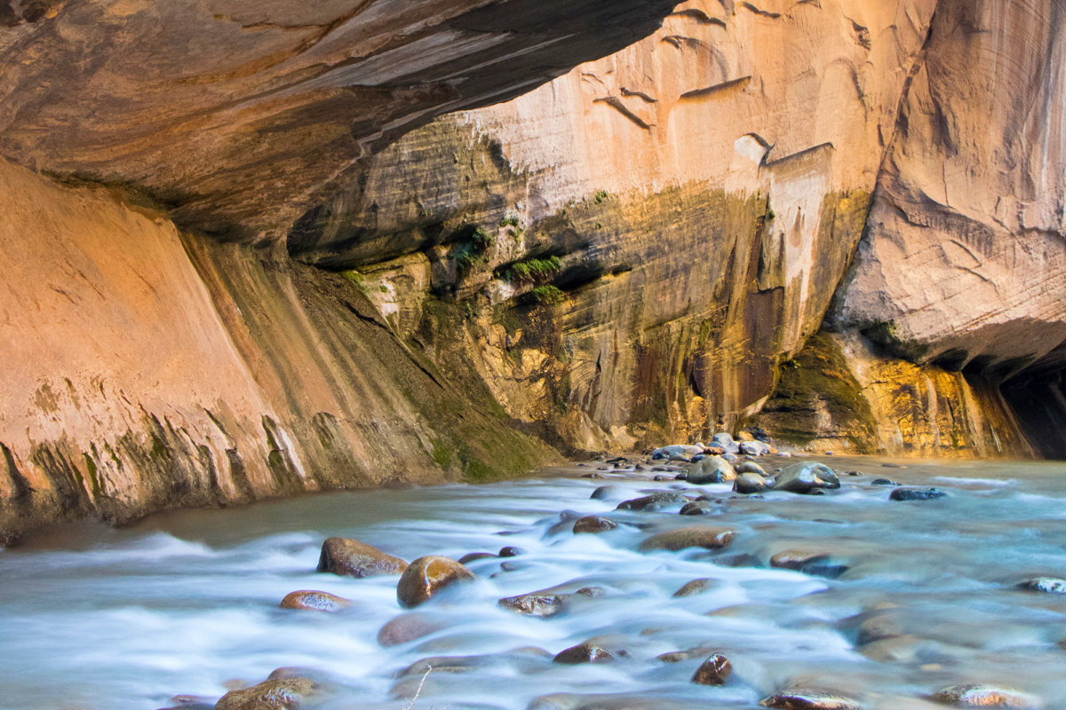Water flowing over rocks in canyon