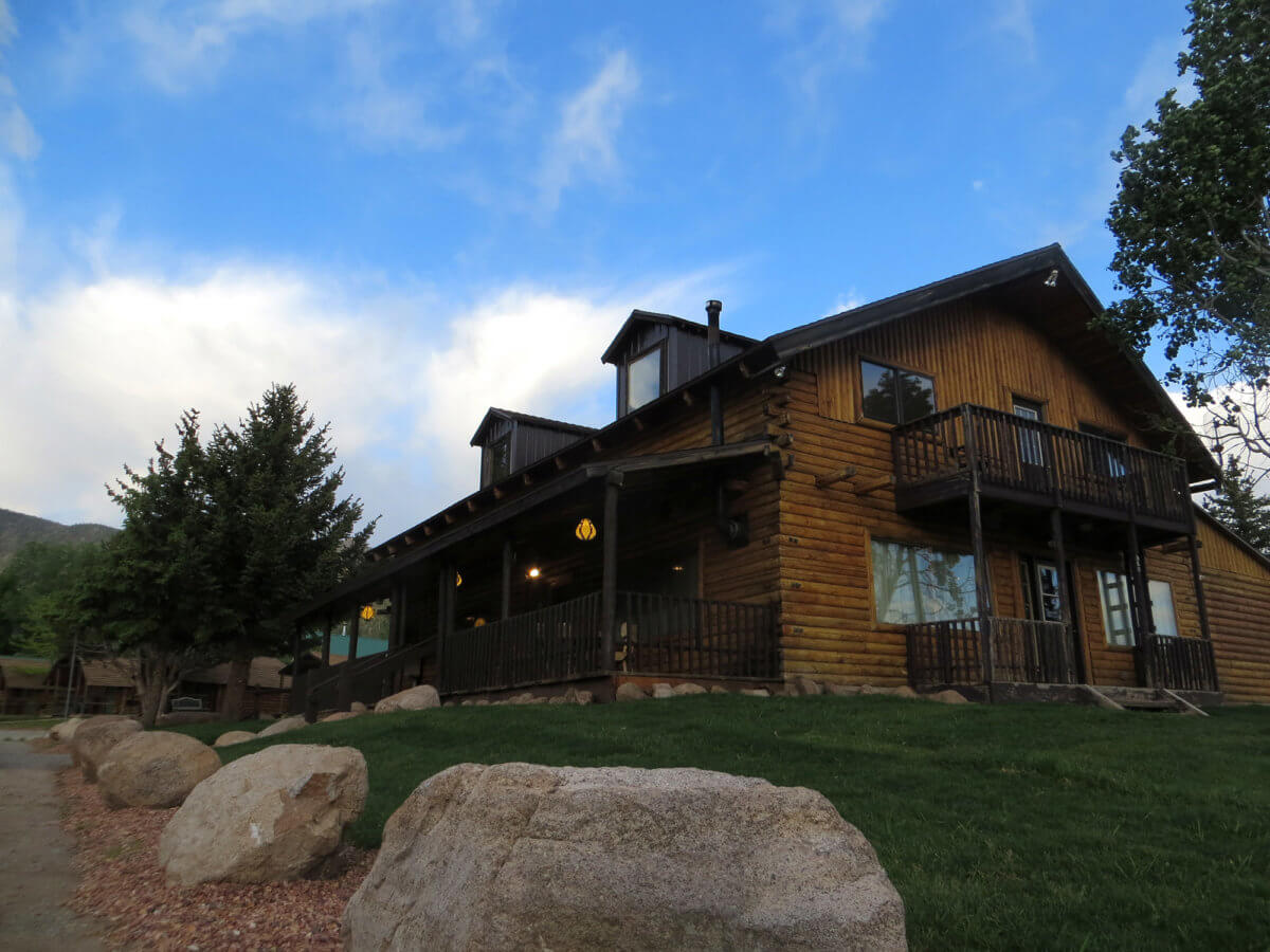 Mountain lodge with blue sky