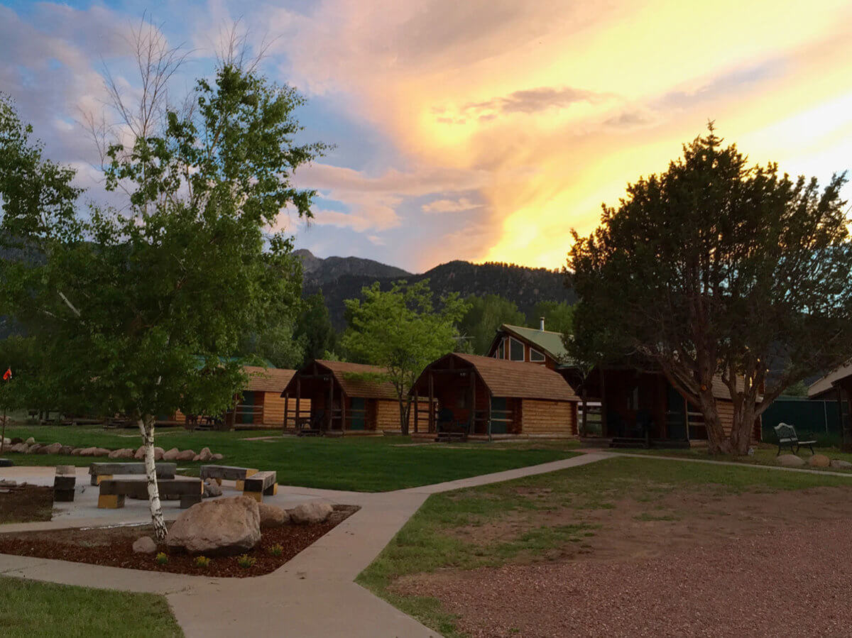 Rental cabins at sunset