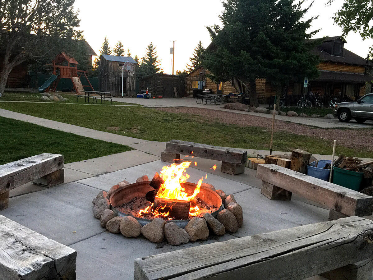 Firepit at mountain lodge