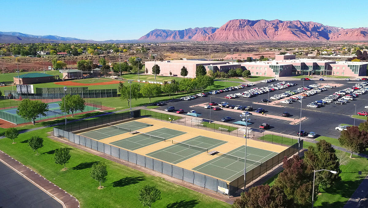 Aerial view of outdoor tennis courts