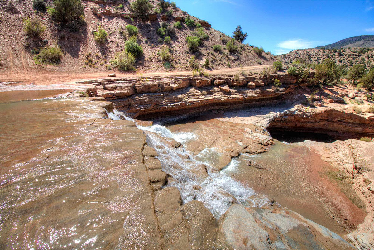 View from the top of desert waterfall