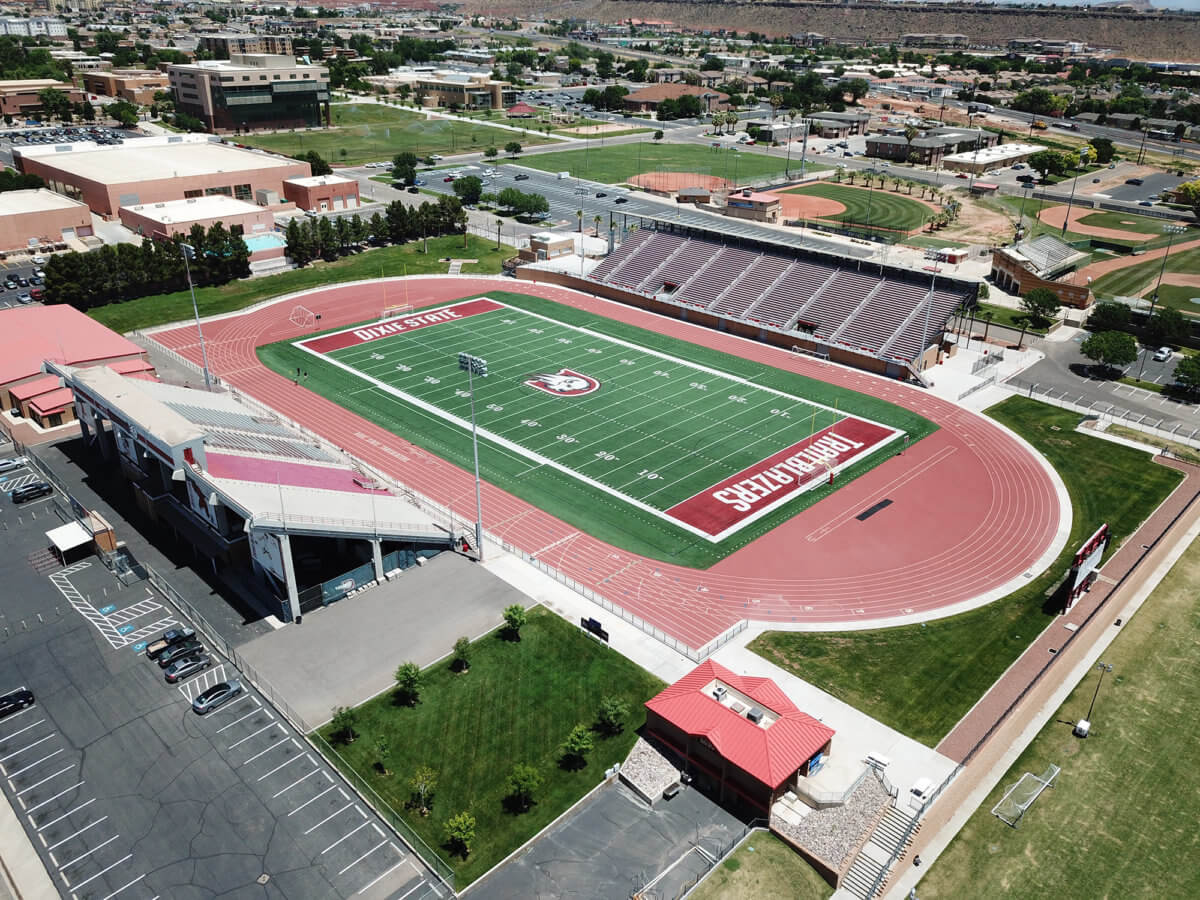 Aerial view of college football stadium
