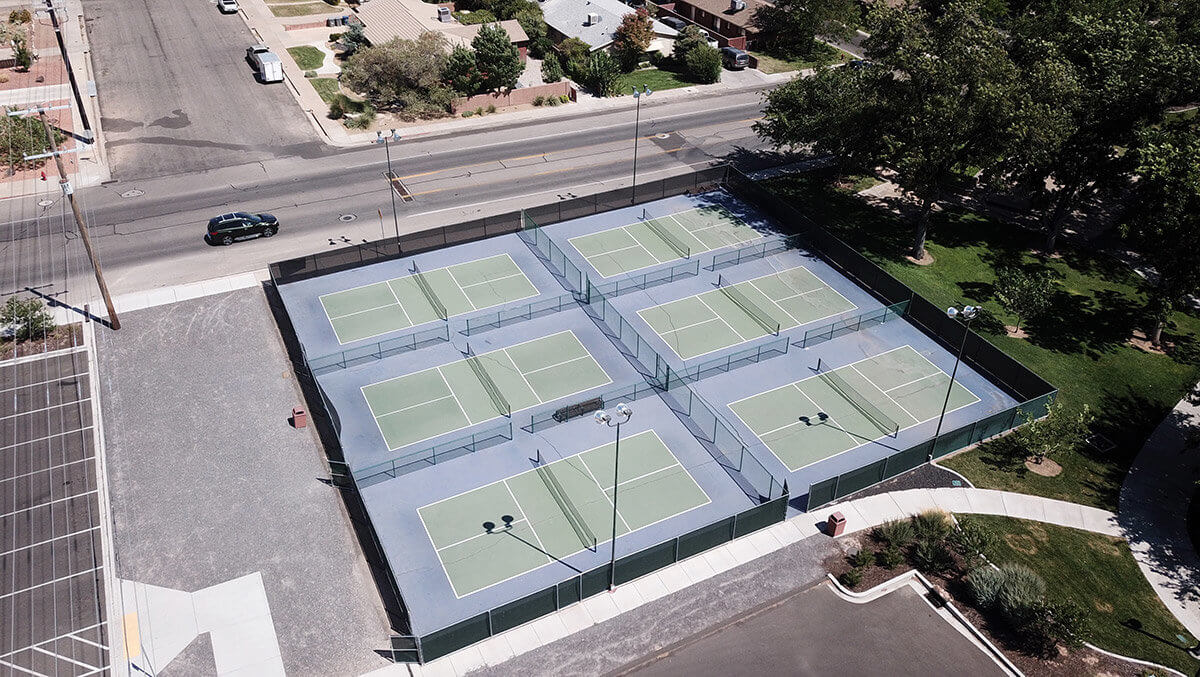 Aerial view of pickleball courts