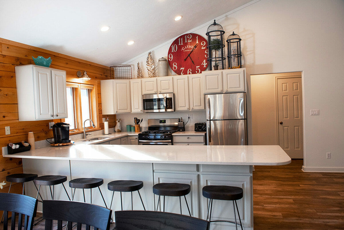 Kitchen area with seating